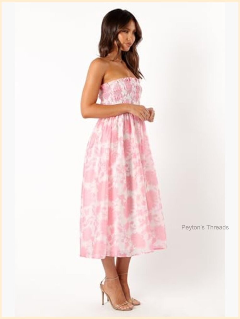 Strapless Midi Dress with Floral Pattern - Picture 3 of 5